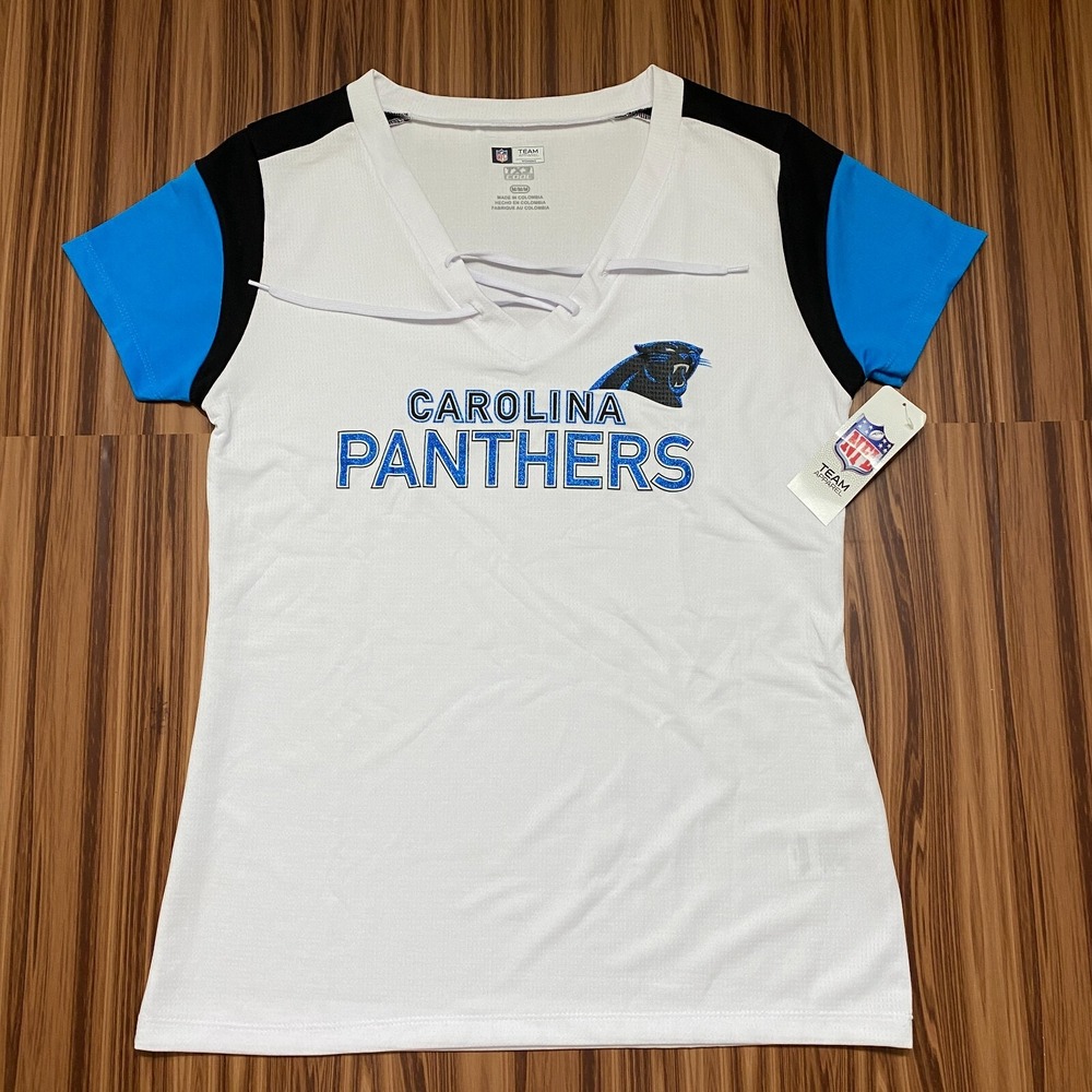 NFL Team TX3 COOL Women's Shirt M Short‎ Sleeve Carolina Panthers Lace Up NWT